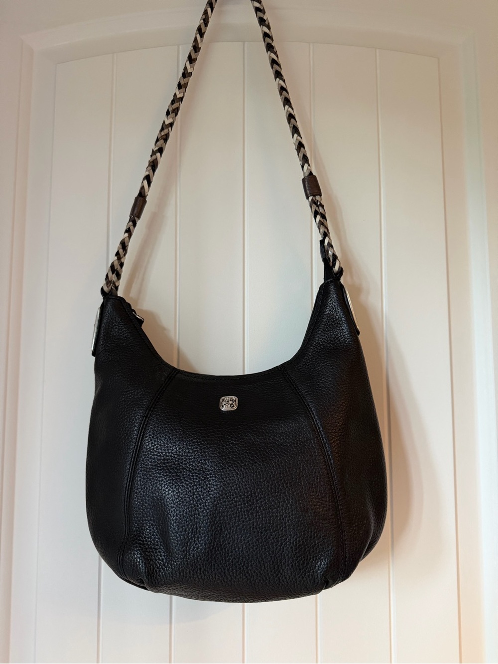 Brighton Black Leather Hobo Shoulder Bag Braided Strap